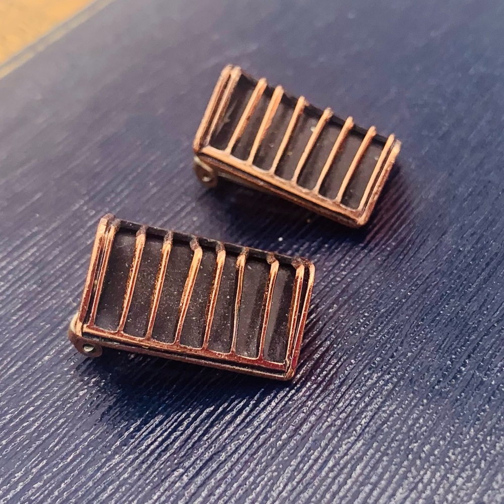 Vintage RENOIR copper clip on earrings dimensional geometric